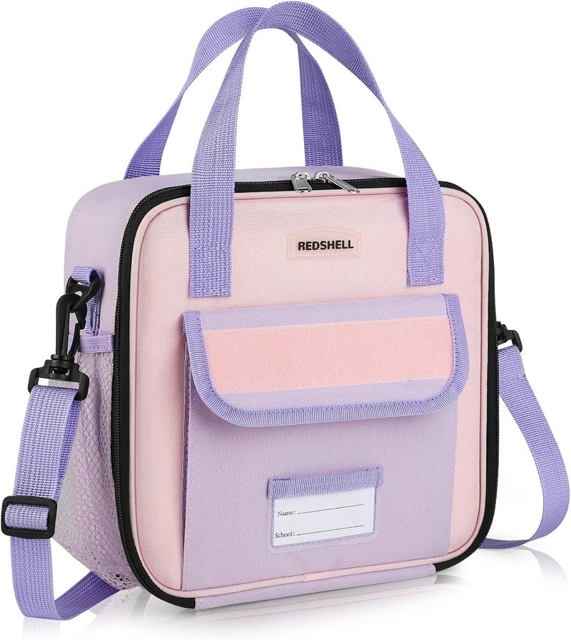 REDSHELL Tactical Lunch Box Kids, Large Insulated Lunch Bag for Girls, Cooler Lunchbag, Square Toddler Lunchbox, School Daycare Lunch Tote Pail with Water Bottle Holder Shoulder Strap, Purple - Image 1